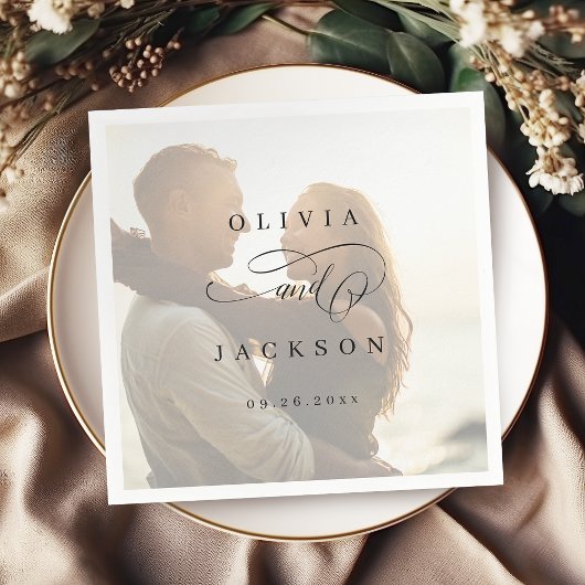 ロマンシンプルエレガントトの台本結婚写真 スタンダードカクテルナプキン