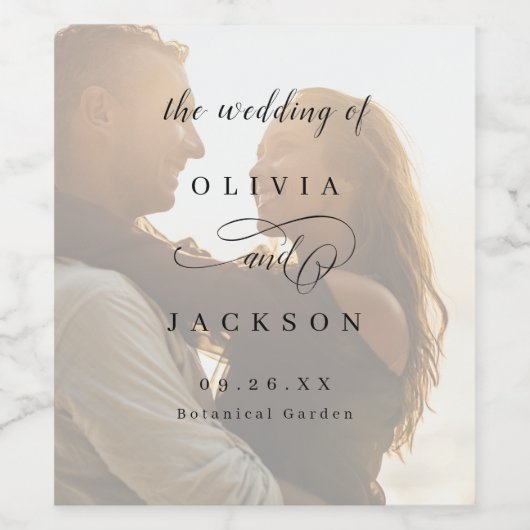 ロマンシンプルエレガントトの台本結婚写真 ワインラベル (シングルラベル)