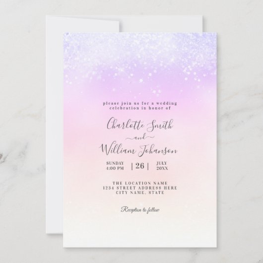 ロマンシンプルクモダングリッターエレガント結婚ズ 招待状 (正面)