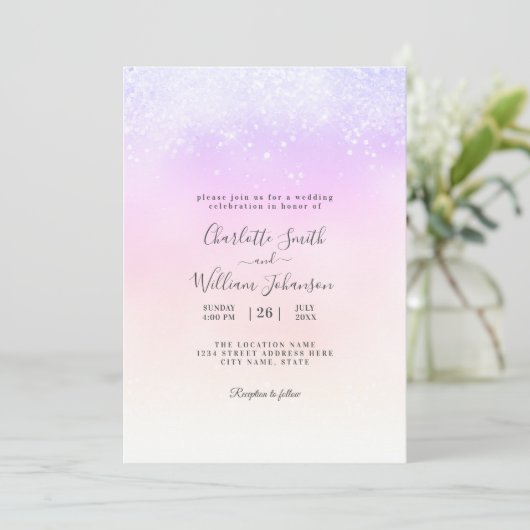 ロマンシンプルクモダングリッターエレガント結婚ズ 招待状 (スタンド正面)