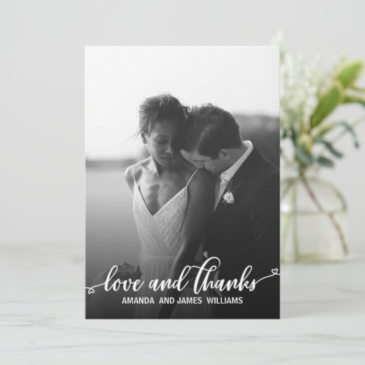 ロマンシンプルコフォト結婚の感謝ハート サンキューカード (スタンド正面)