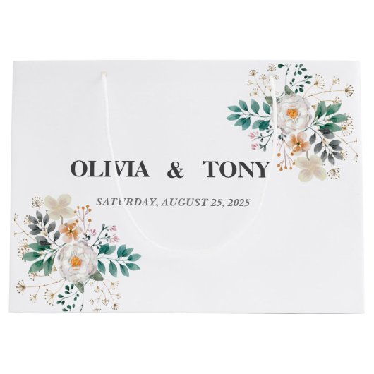 ロマンシンプルティックなフローラ結婚ズ ラージペーパーバッグ (正面)