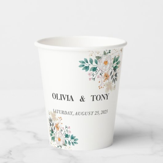 ロマンシンプルティックなフローラ結婚ズ 紙コップ (正面)