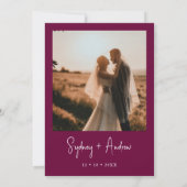 ロマンシンプルムモダン・ブルゴーニュの写真結婚の写真 招待状 (裏面)