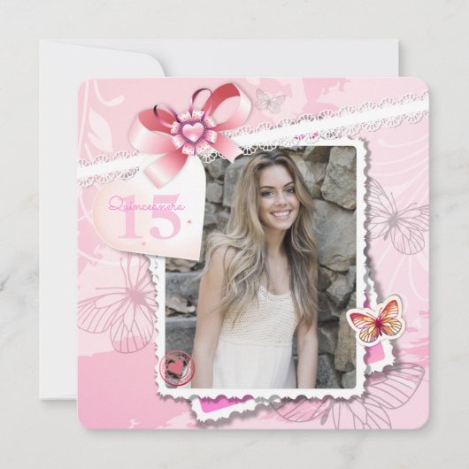 ロマンスと蝶フォト招待状 招待状 (正面)