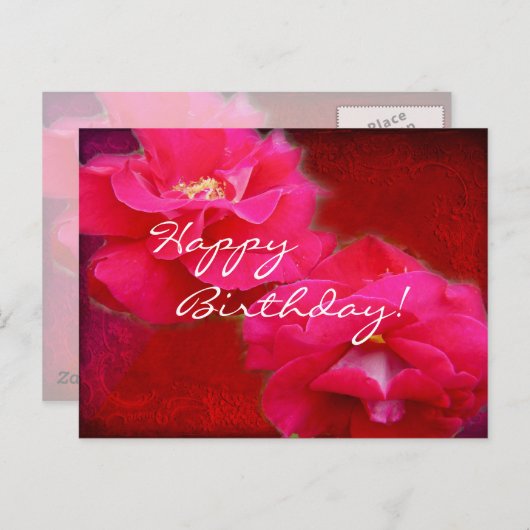 ロマンスと赤のバラ – 誕生日カード ポストカード (正面/裏面)