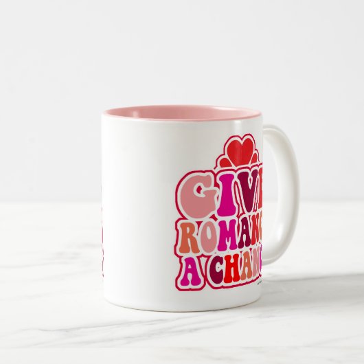 ロマンスはチャンスを必要とする愛バレンタインおもしろい ツートーンマグカップ (正面右)