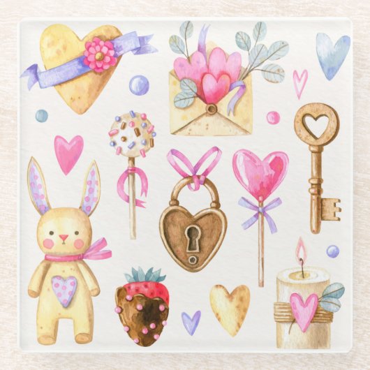 ロマンスをテーマにした ガラスコースター (正面)