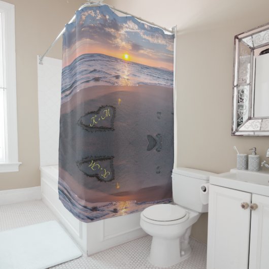 ロマンスサンセットビーチハートモノグラムシャワーカーテン シャワーカーテン (インサイチュ)