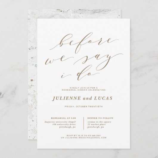 ロマンスシンプル書道のリハーサルディナー 招待状 (正面/裏面)