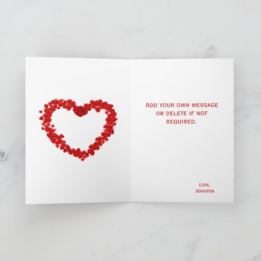 ロマンスレッドローズハートバタフライ写真記念日 カード (内部)