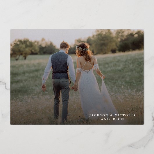 ロマンス感謝結婚のホイルありがとうフォトカード 箔招待状 (正面)