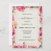 ロマンス赤面ピンクローゼズガーデンブライダルシャワー 招待状 (正面)