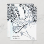 ロマンス・セーブ・ザ・デート、モノクロ 招待状 (正面/裏面)