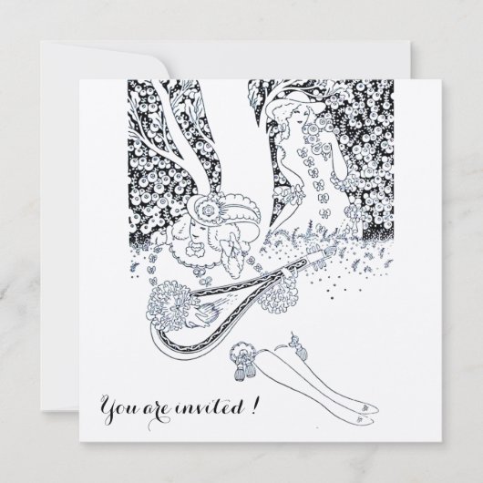 ロマンス,ロマンチックな恋人たち ブラック シルバー ウェディング パーティー 招待状 (正面)