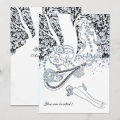 ロマンス,ロマンチックな恋人たち ブラック＆ホワイト ウェディングパーティ 招待状 (正面/裏面)