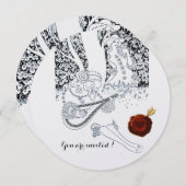 ロマンス,ロマンチックな恋人たち 赤いワックスシール 黒と白 招待状 (正面/裏面)