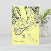 ロマンス / ロマンティック ラバーズ ブラック イエロー ウェディング パーティー 招待状 (スタンド正面)