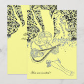 ロマンス / ロマンティック ラバーズ ブラック イエロー ウェディング パーティー 招待状 (正面/裏面)