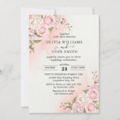 ロマンス・ヴィンテージ・ピンク・ローズの白い背景の招待 招待状 (正面)