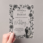 ロマンチお洒落ックな白黒のカップル結婚ズ アクリル招待状 (インサイチュ (ポータブル))