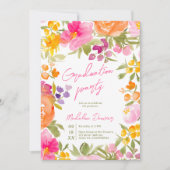 ロマンチかわいらしックピンクフローラ3枚の写真卒業 招待状 (正面)