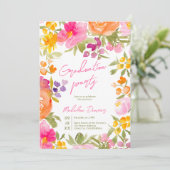 ロマンチかわいらしックピンクフローラ3枚の写真卒業 招待状 (スタンド正面)