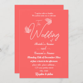 ロマンチエレガントックなコーラル結婚ピンク蝶 招待状