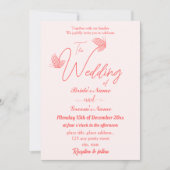 ロマンチエレガントックなコーラル結婚ピンク蝶 招待状 (正面)