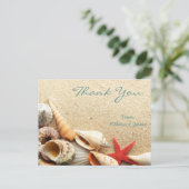 ロマンチエレガントックなシーシェルビーチ結婚式感謝していユー ポストカード (スタンド正面)