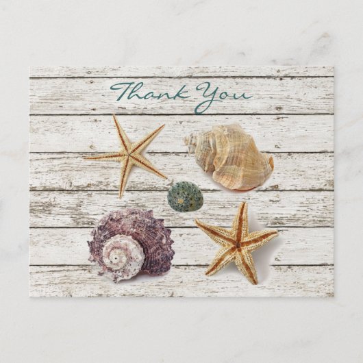 ロマンチエレガントックなシーシェルビーチ結婚式感謝していユー ポストカード (正面)