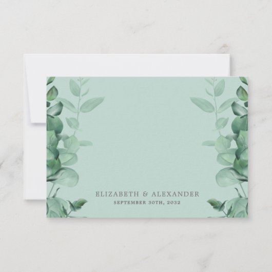 ロマンチエレガントックなユーカリ結婚トゥス写真 サンキューカード (裏面)