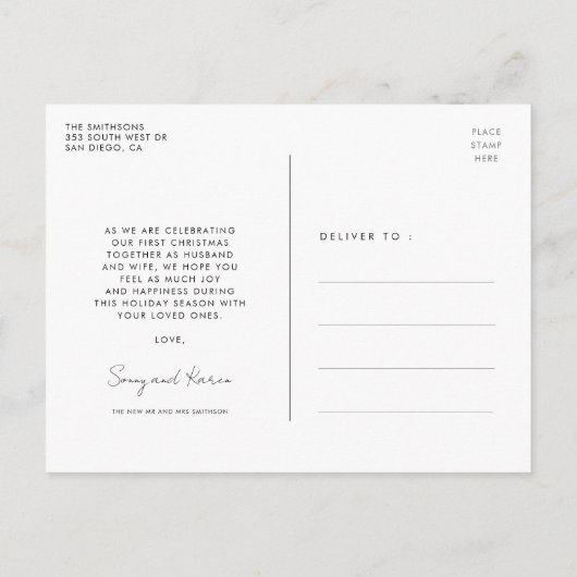 ロマンチエレガントックな初めてのクリスマスの写真 ポストカード (裏面)