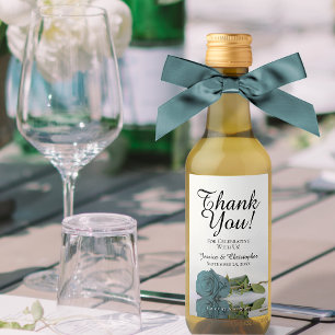 ロマンチエレガントックティール（緑がかった色）バラ結婚ズサンキューミニ ワインラベル