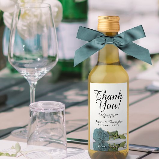 ロマンチエレガントックティール（緑がかった色）バラ結婚ズサンキューミニ ワインラベル