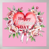 ロマンチエレガントックバラとハートバレンタインデー ポスター (正面)