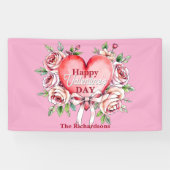 ロマンチエレガントックバラとハートバレンタインデー 横断幕 (横)