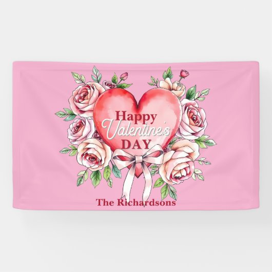 ロマンチエレガントックバラとハートバレンタインデー 横断幕 (横)