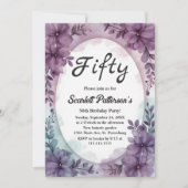 ロマンチエレガントックパープルバラフローラ50誕生日 招待状 (正面)