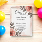 ロマンチエレガントックフローラフレ素朴ーム第1誕生日 招待状