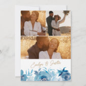 ロマンチエレガントックブルーフローラウォーター結婚カラー 招待状 (裏面)