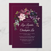 ロマンチエレガントック秋フローラブルゴーニュ結婚ー 招待状 (正面/裏面)