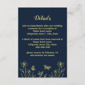 ロマンチエレガントック金ゴールドフラワー結婚ネイビー エンクロージャーカード (正面)