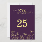 ロマンチエレガントック金ゴールド花紫色のテーブル番号 招待状 (裏面)