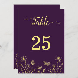 ロマンチエレガントック金ゴールド花紫色のテーブル番号 招待状