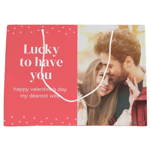 ロマンチカラフルックピンクバレンタインデーの写真 ラージペーパーバッグ (正面)