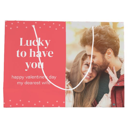 ロマンチカラフルックピンクバレンタインデーの写真 ラージペーパーバッグ (裏面)