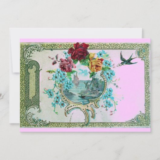 ロマンチカ3 フローラル ブルー ピンク ウェディングパーティー 招待状 (正面)