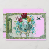 ロマンチカ3 フローラル ブルー ピンク ウェディングパーティー 招待状 (正面/裏面)