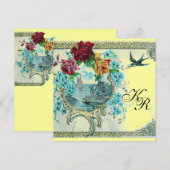 ロマンチカ3 モノグラム ブルーイエロー ウェディング 案内状 (正面/裏面)